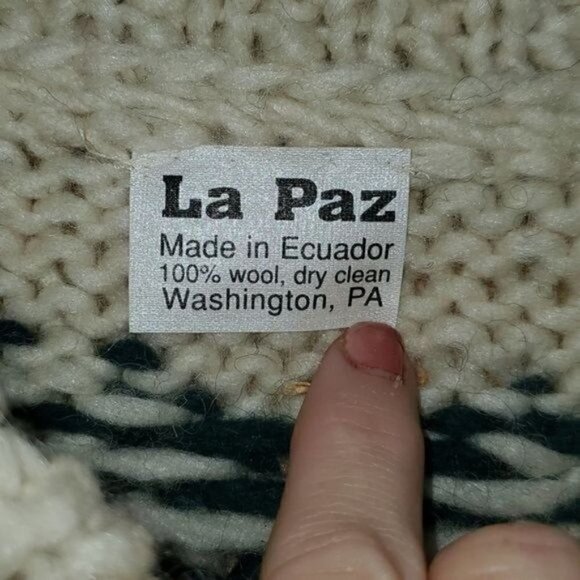 La Paz 100% Wool Ecuador Multi-colored Fair Isle Heavy Knitted Sz. XL Sweater - Picture 3 of 4